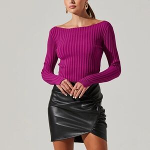 ASTR - Alessandra Ribbed Knit Sweater in Deep Magenta
